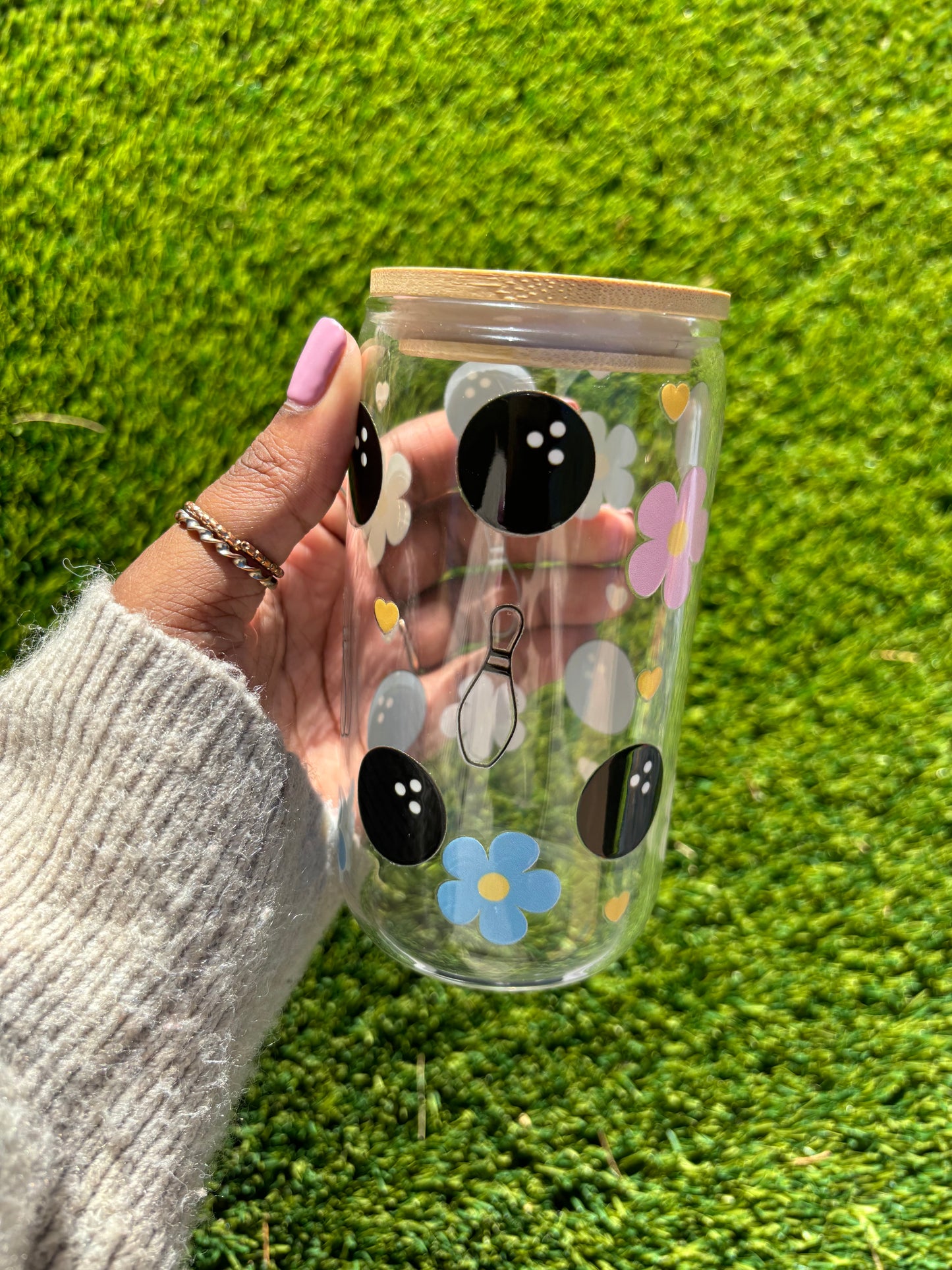 Rainbow Flowers Glass Tumbler