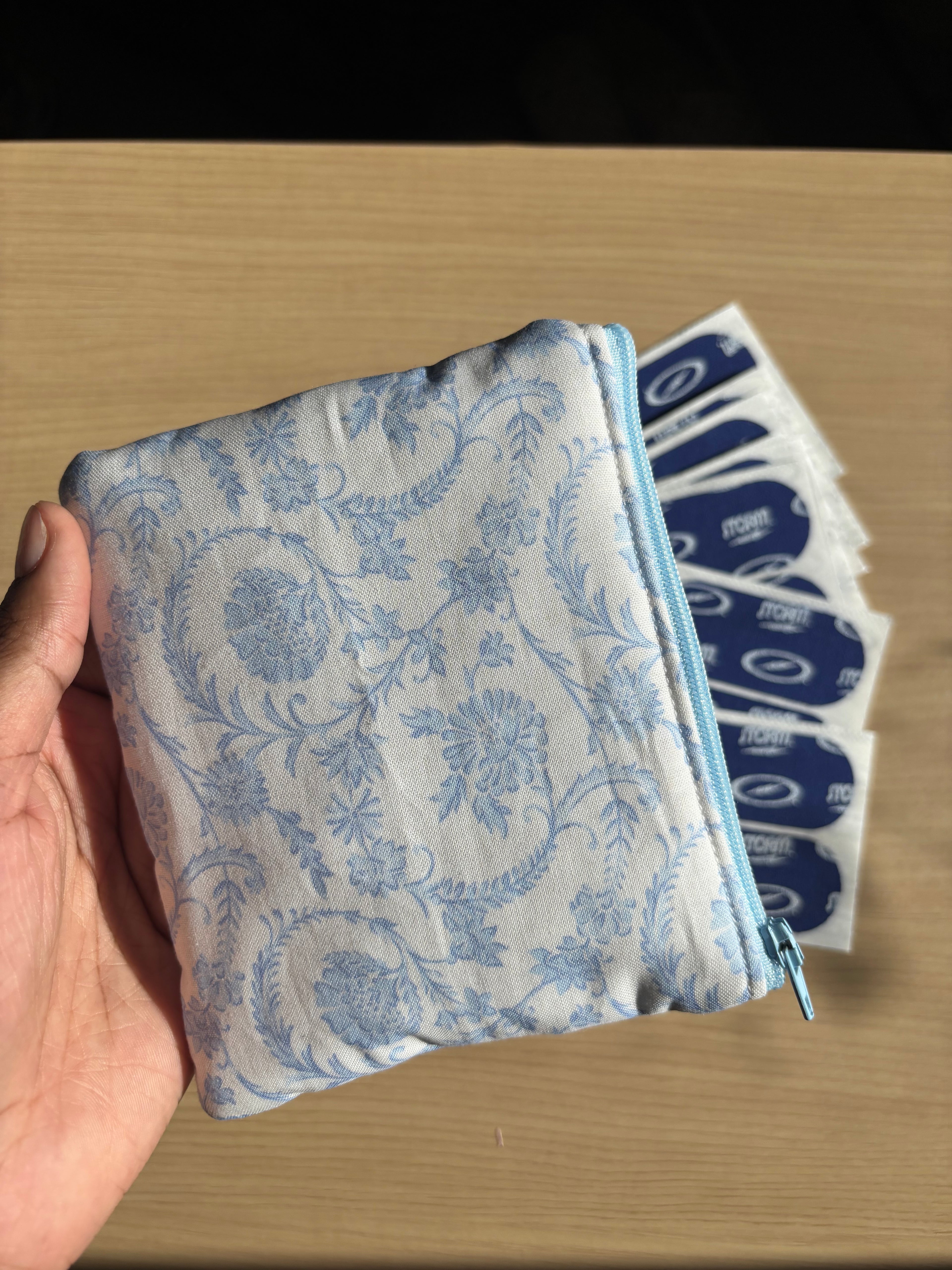 Blue Floral Tape Pouch