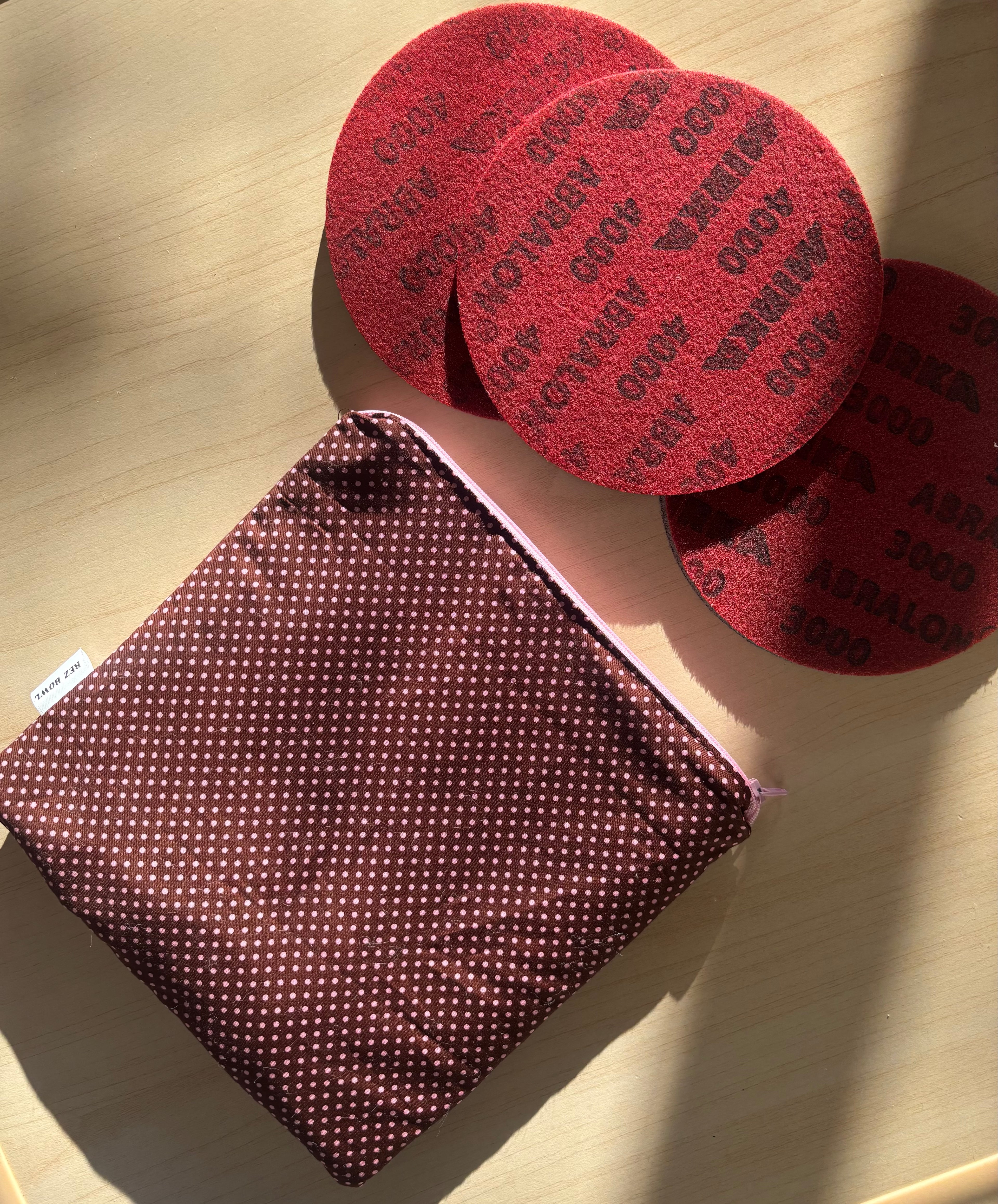 Pink & Brown Polka Dot Abralon Pad Bag