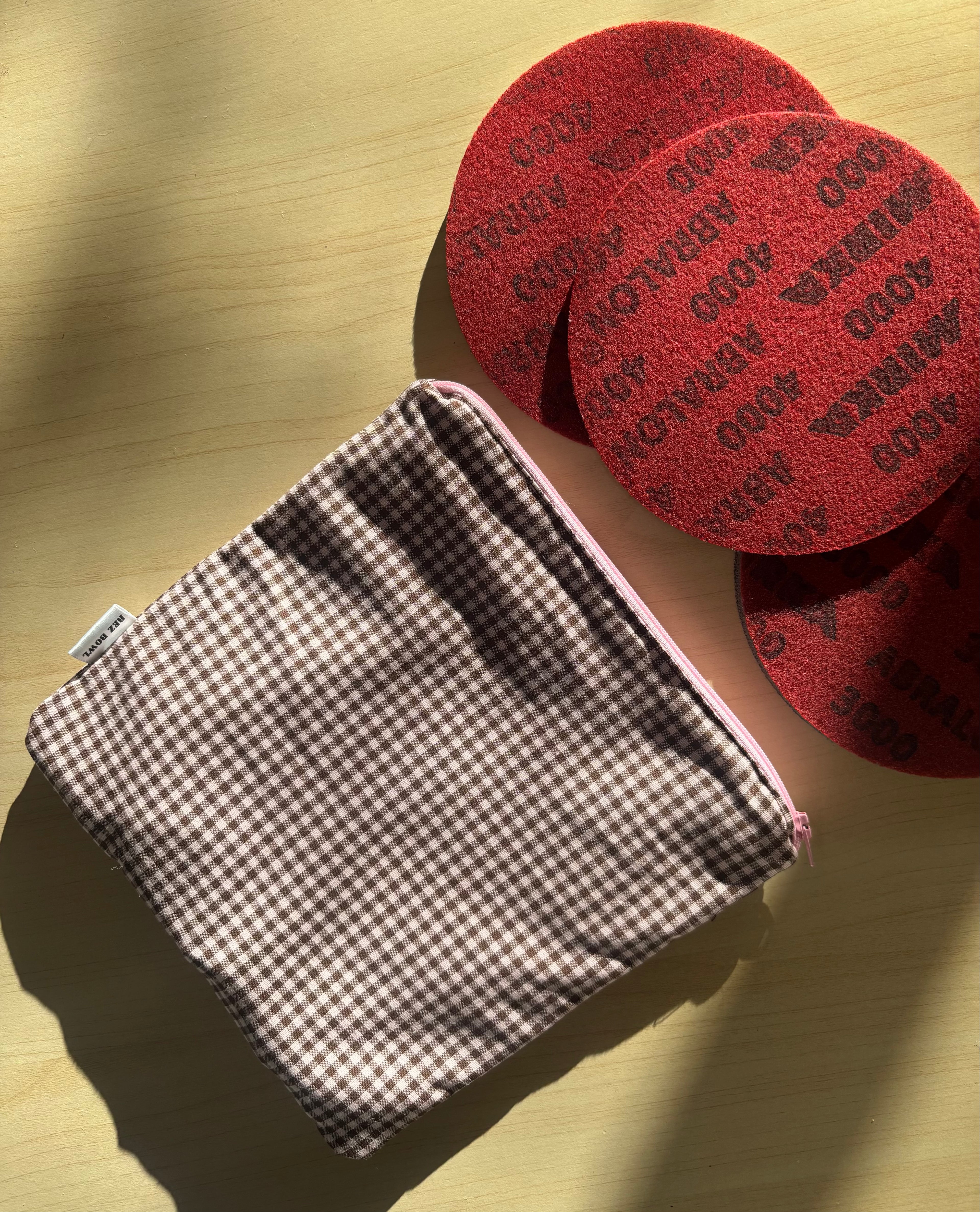 Pink & Brown Gingham Abralon Pad Bag