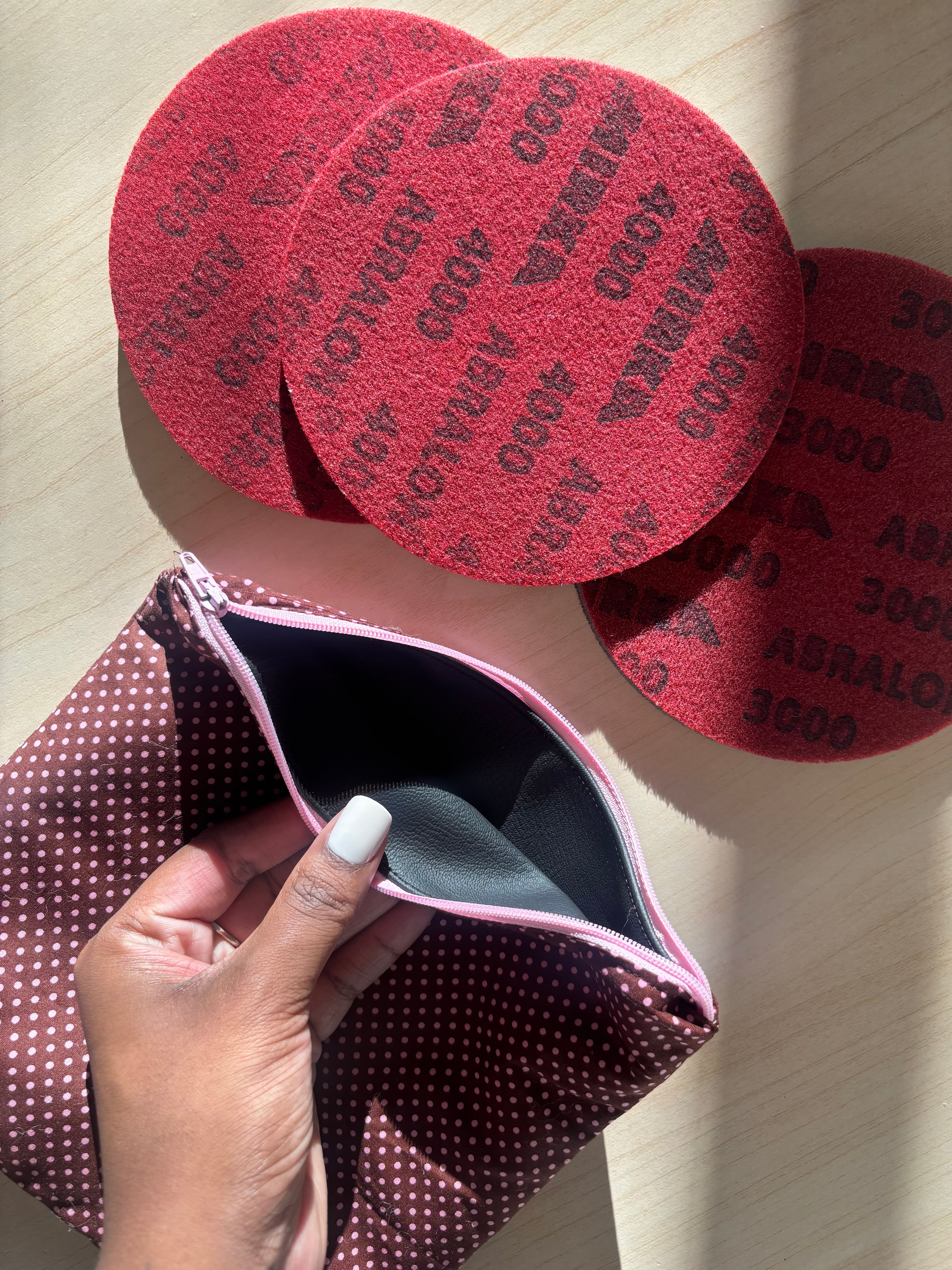 Pink & Brown Polka Dot Abralon Pad Bag