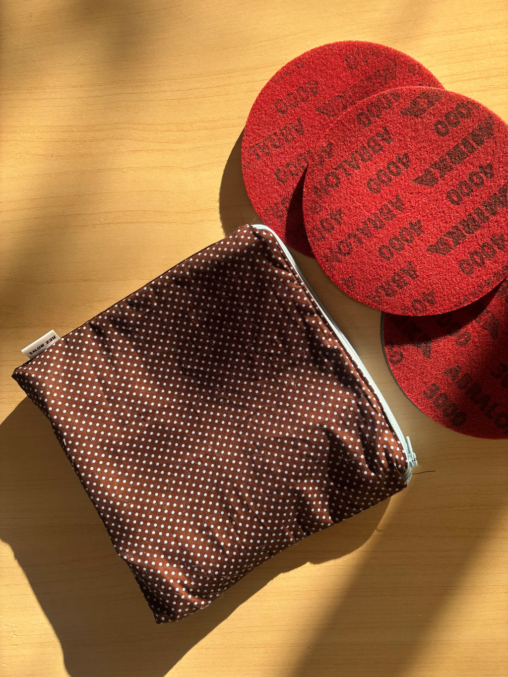 Blue & Brown Polka Dot Abralon Pad Bag