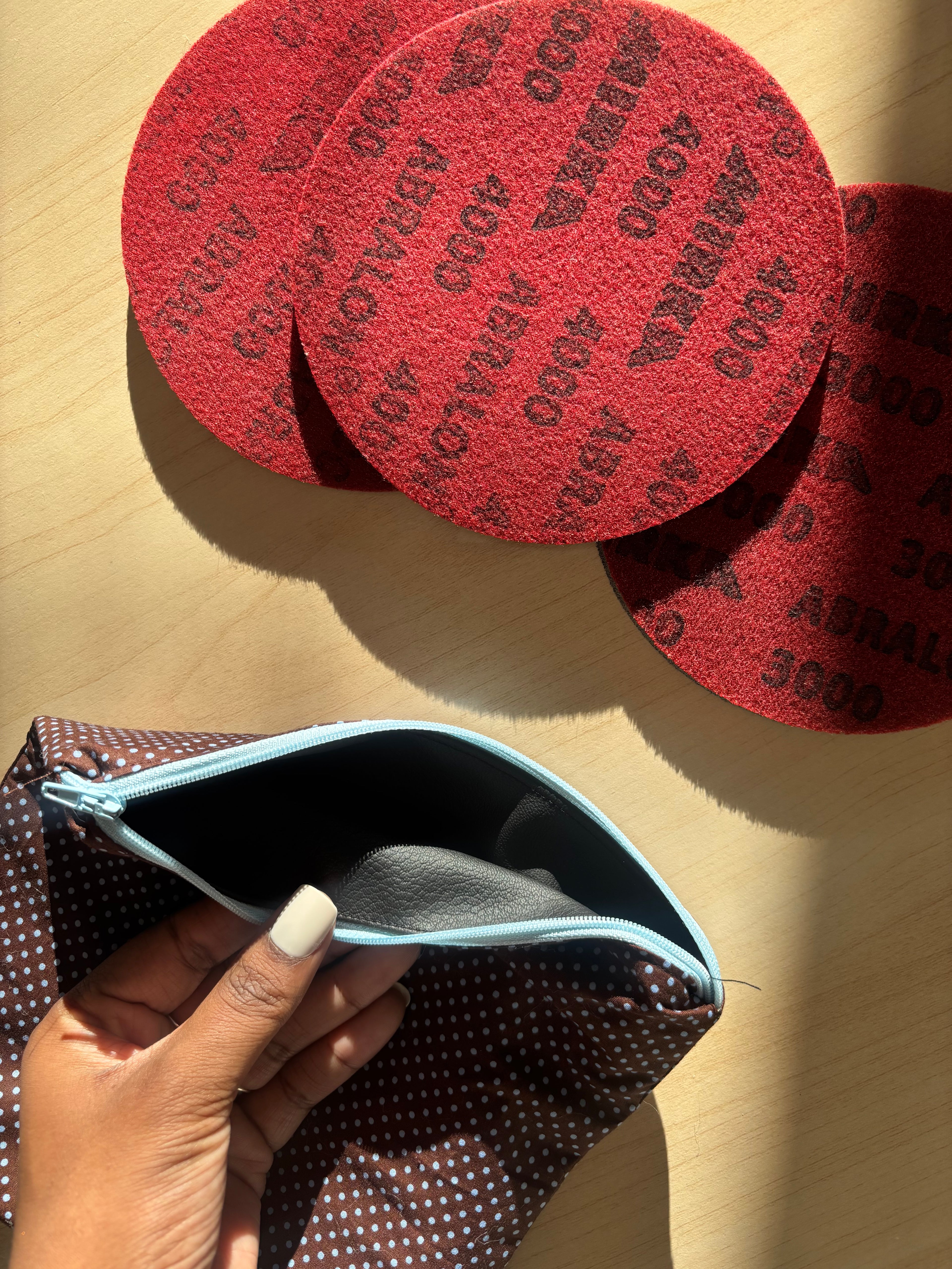 Blue & Brown Polka Dot Abralon Pad Bag