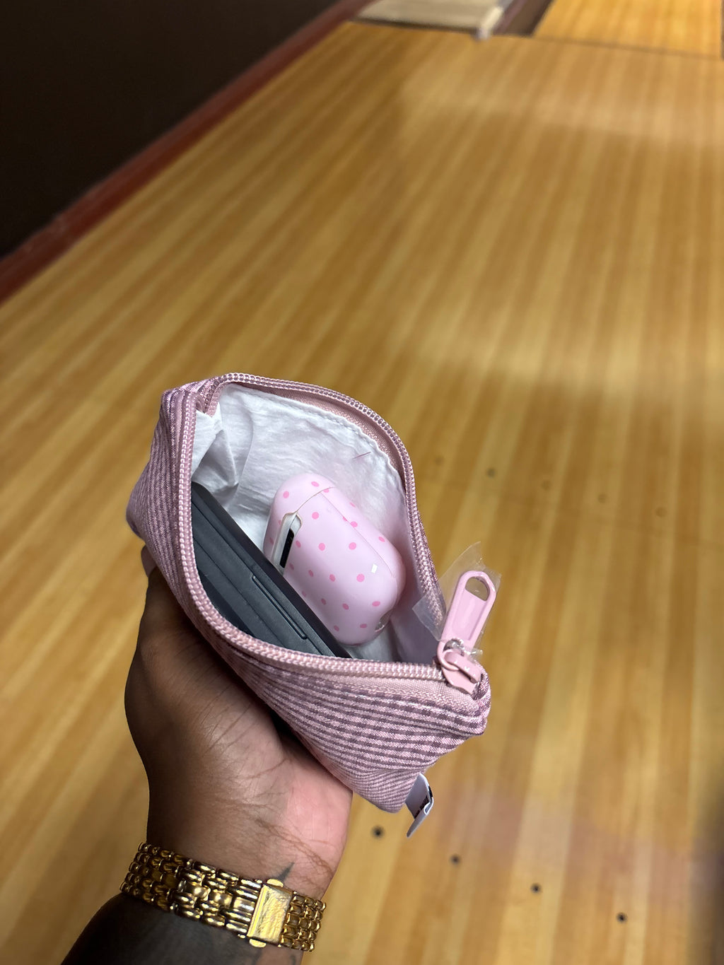 Brown & Pink Gingham Tape Pouch