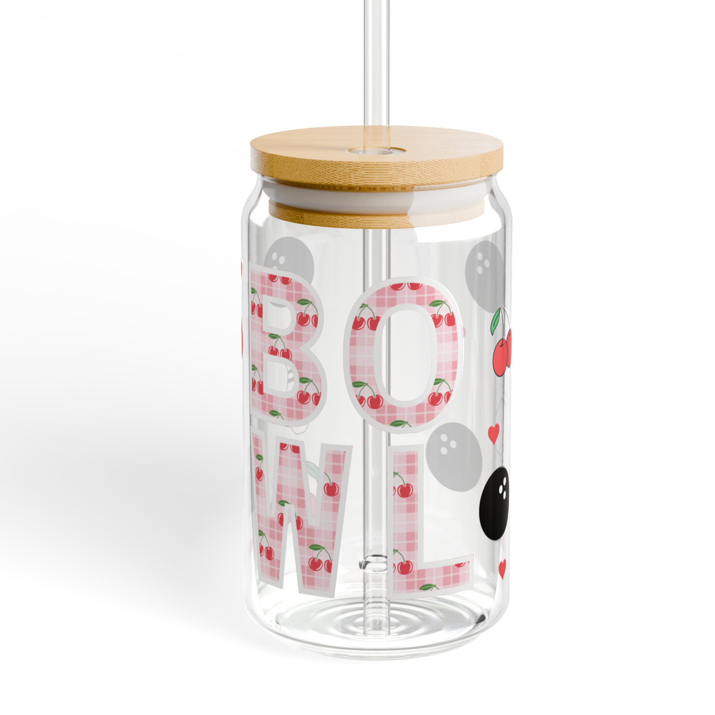 Cherry Gingham Glass Tumbler