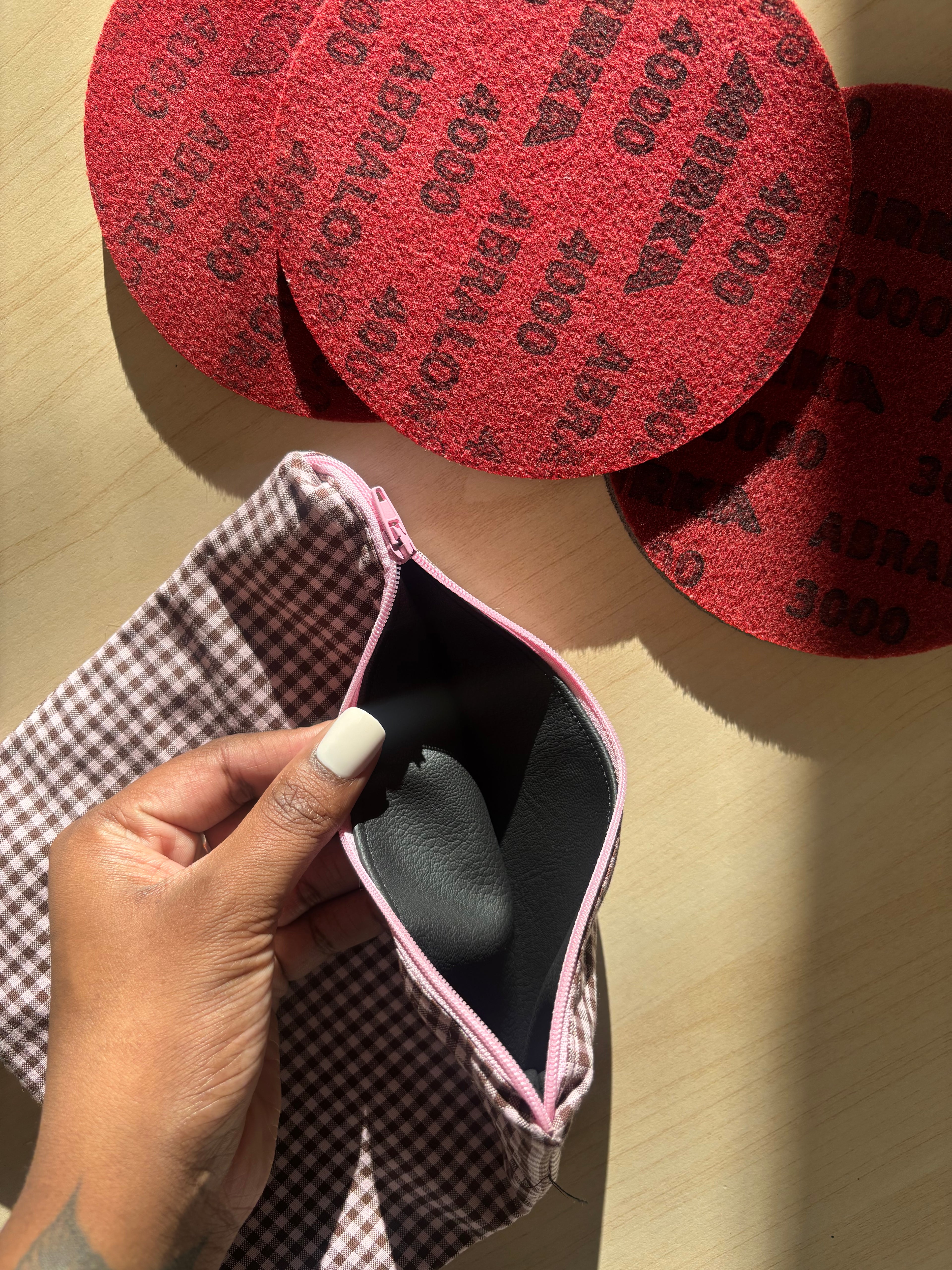 Pink & Brown Gingham Abralon Pad Bag