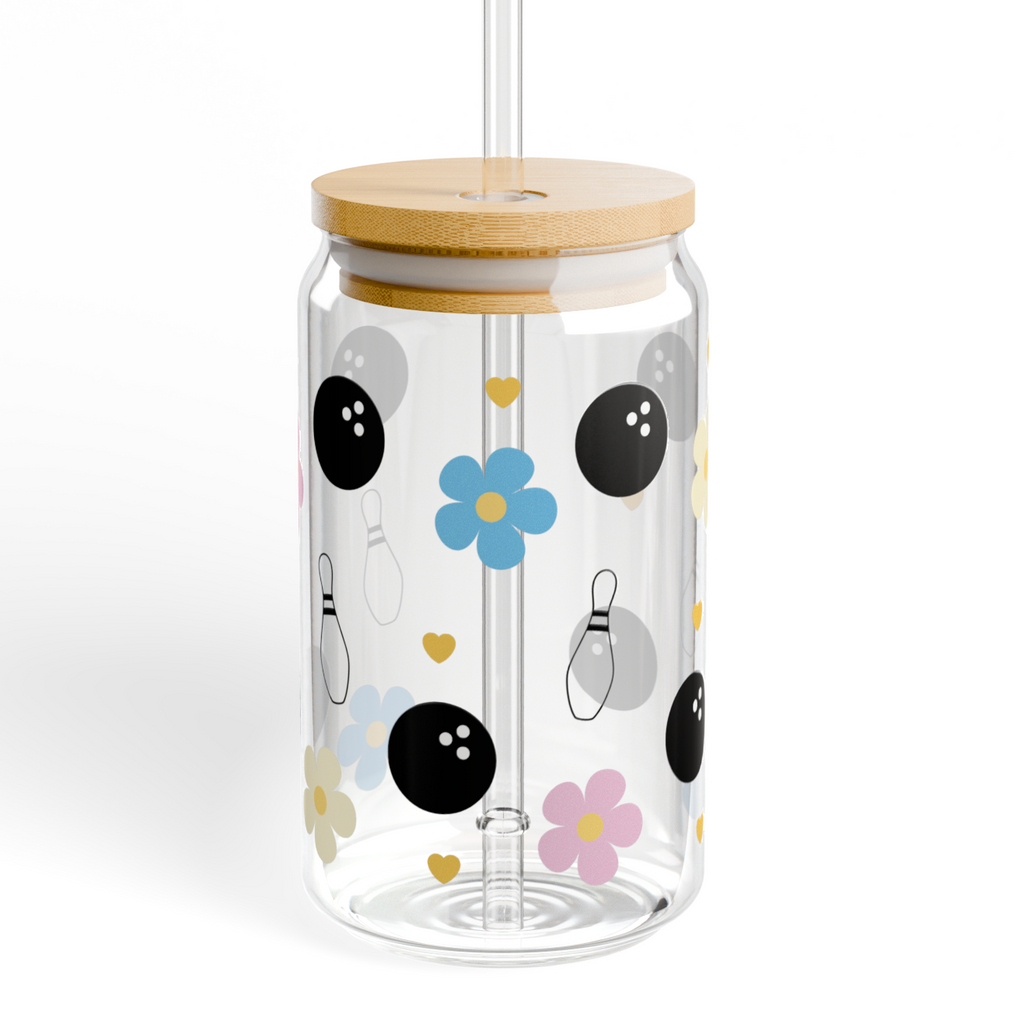 Rainbow Flowers Glass Tumbler