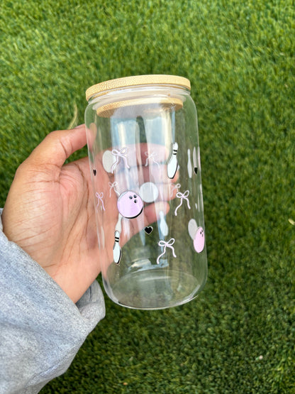 Pink Bowling Balls with Bows 16 oz cup