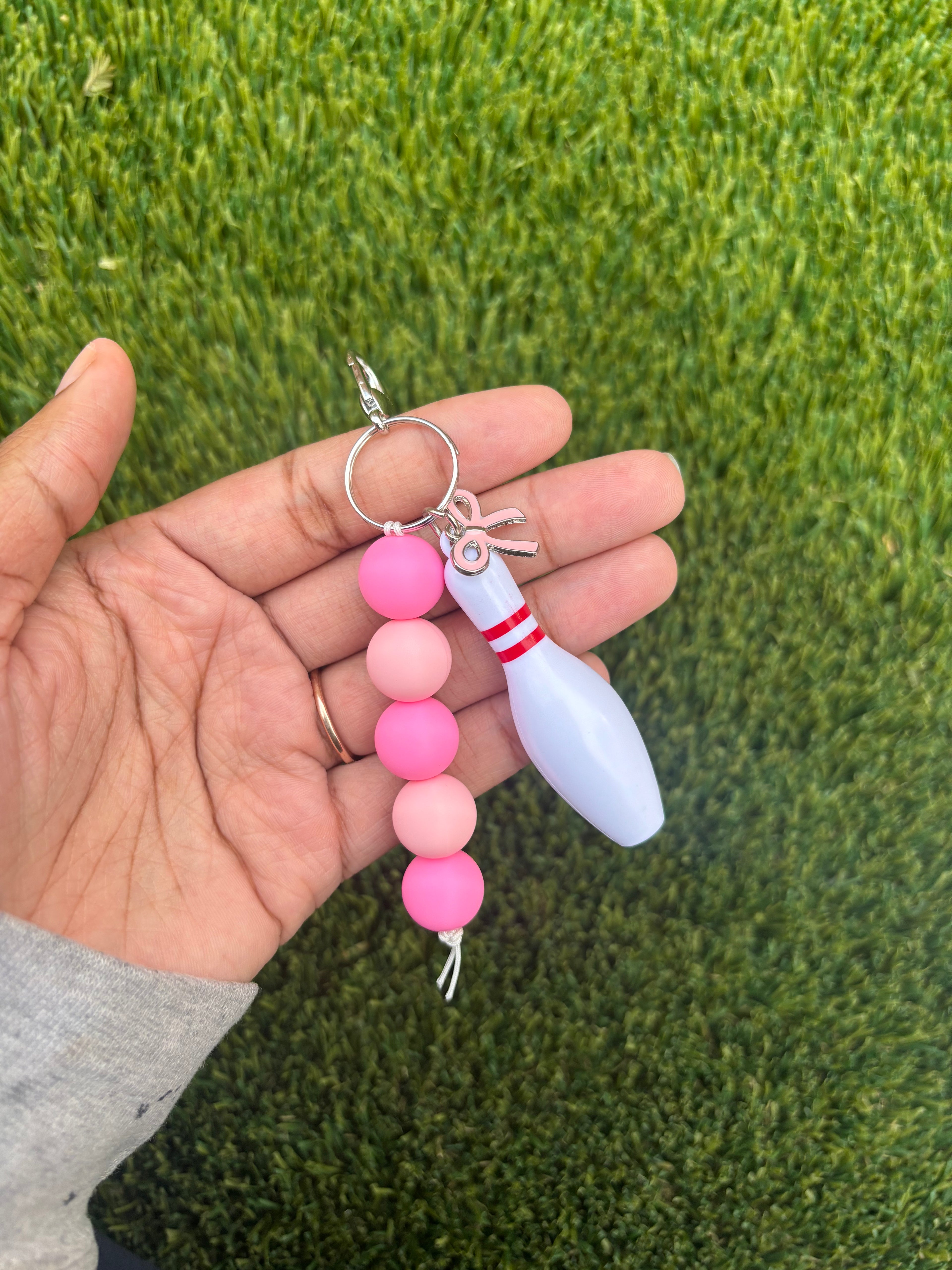 Double Pink Beaded Keychain