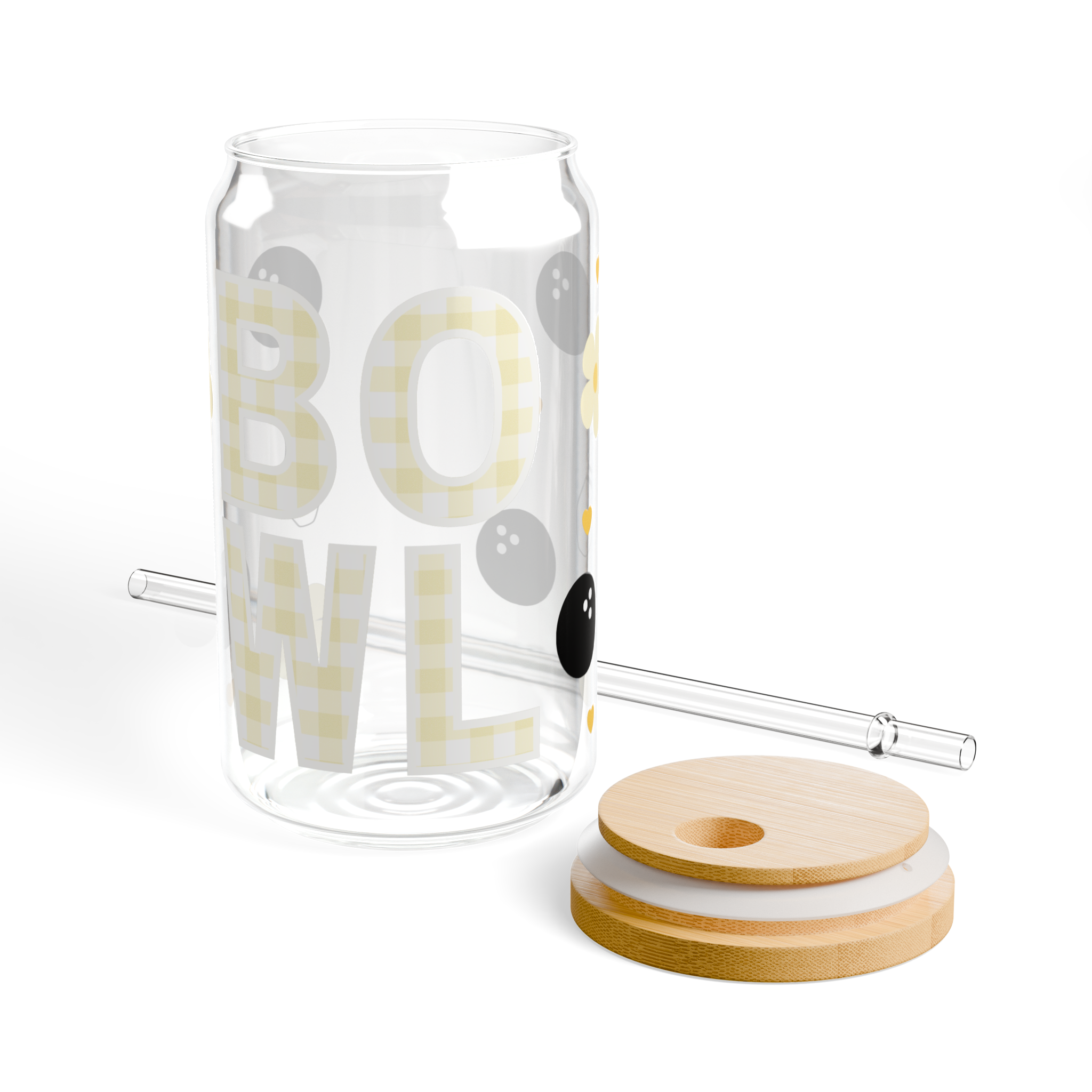 Yellow Gingham Glass Tumbler